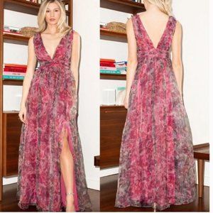 Lulu's Garden Romance Magenta Floral Print Organza Maxi Dress size S NWT